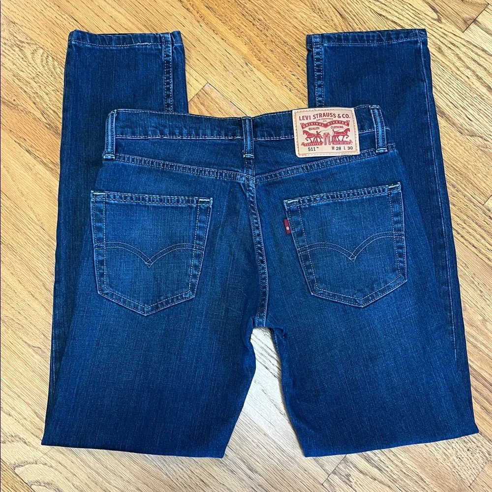 -Levi's 511 Dark Wash Made Dec/2015 Denim Blue Jeans Men's W/28 L/30